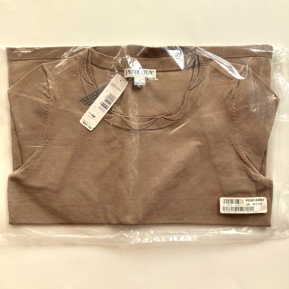 NWT Pendleton Silk Suit Sweater Short Sleeves Size SP Sable Brown Scallop Crew - Picture 13 of 15